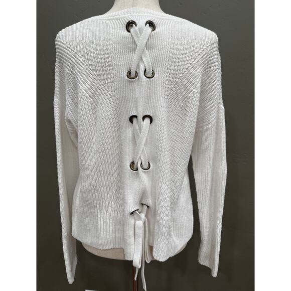 Lucky Brand White Lace Back Tie Sweater Size Medium Whimsy - Picture 7 of 16